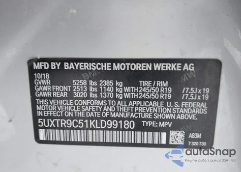 2019 BMW X3 xDrive30I z USA, uszkodzony, nr VIN 5UXTR9C51KLD99180